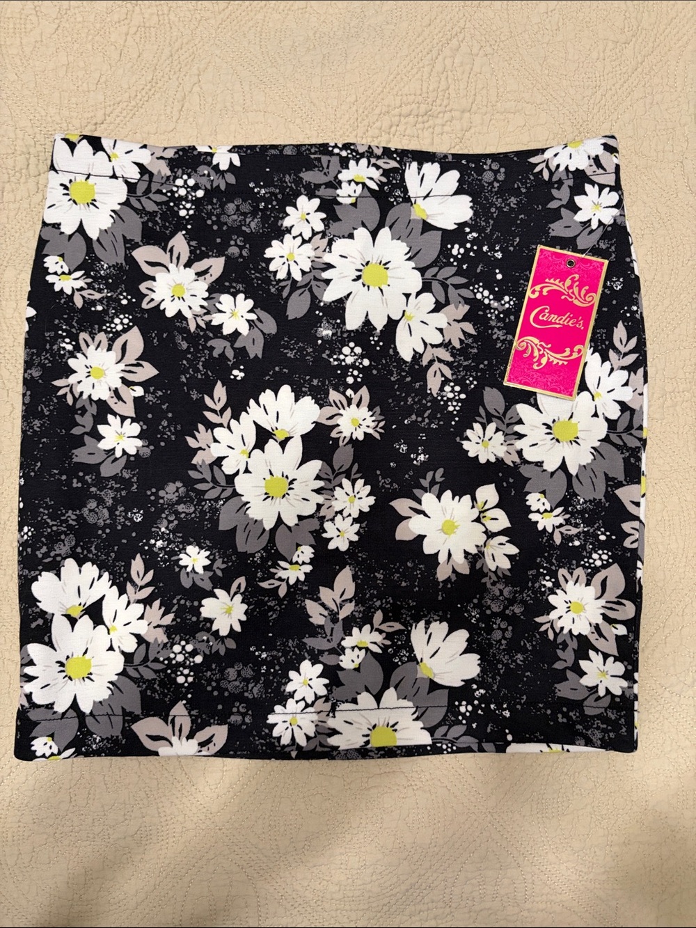Candie's Black Floral Skirt with White and Yellow Accents